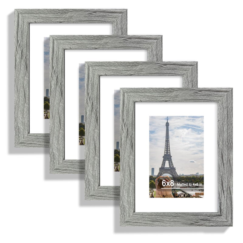 Hongkee مجموعة إطارات صور Hongkee مقاس 6x8 مكونة من 4 قطع، مصنوعة من الزجاج الحقيقي وإطار رمادي - صورة عرض 4x6 مع حصيرة أو 6x8 بدون حصيرة، صورة 6 × 8 للحائط أو سطح الطاولة - Image 1